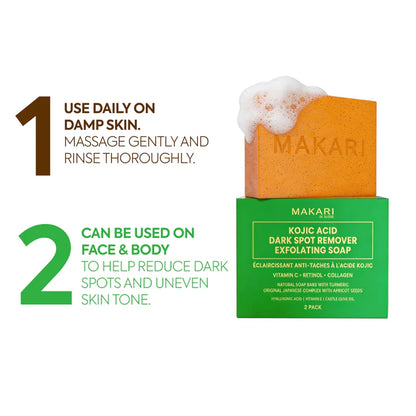 KOJIC ACID DARK SPOT REMOVER SOAP BARS (2 Soap Bars Per Pack)