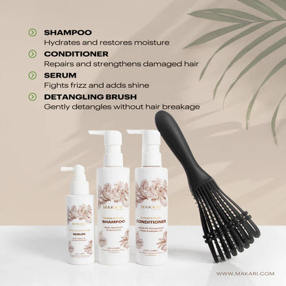 HAIR SET INCLUDING SHAMPOO + CONDITIONER + SERUM + HAIR BRUSH
